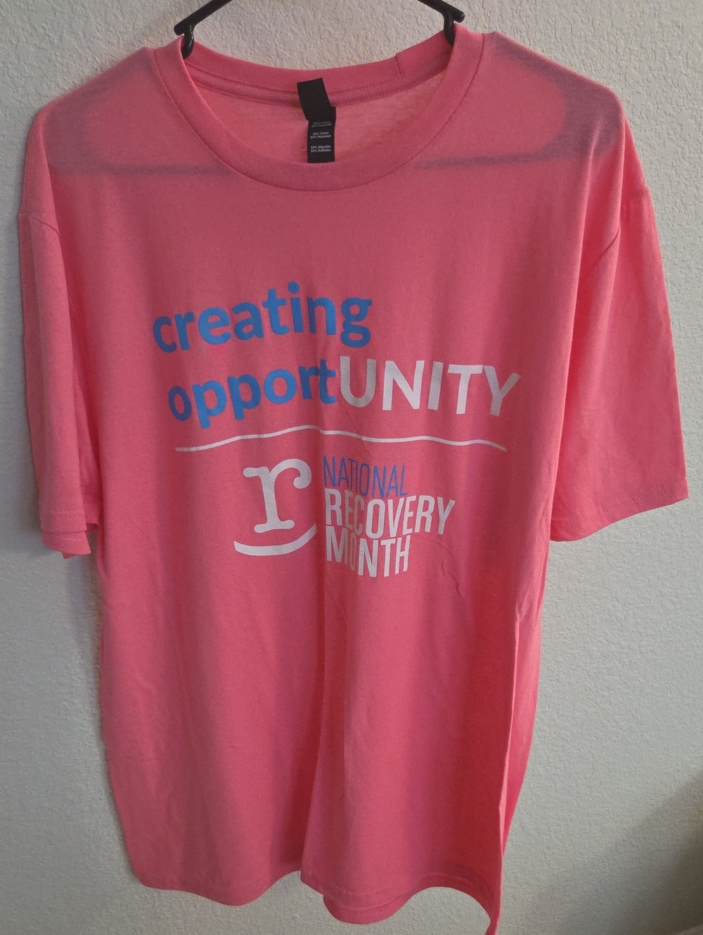 District Pink Graphic Crewneck Tee with Blue Detail